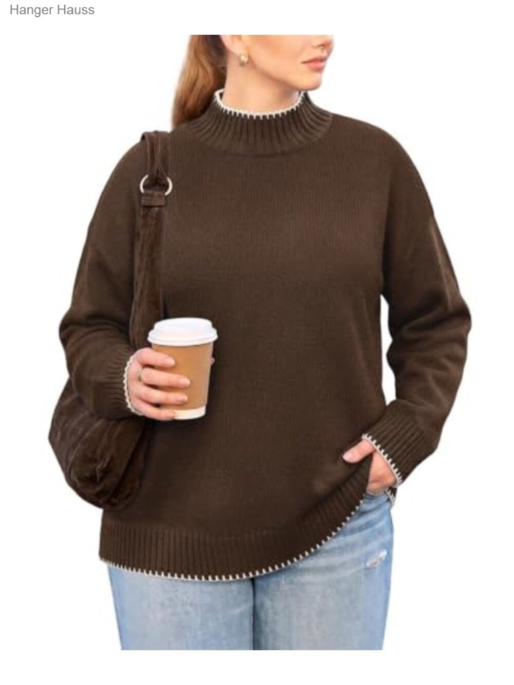 Plus Size Chunky Knit Mock Neck Pullover Sweater Tunic